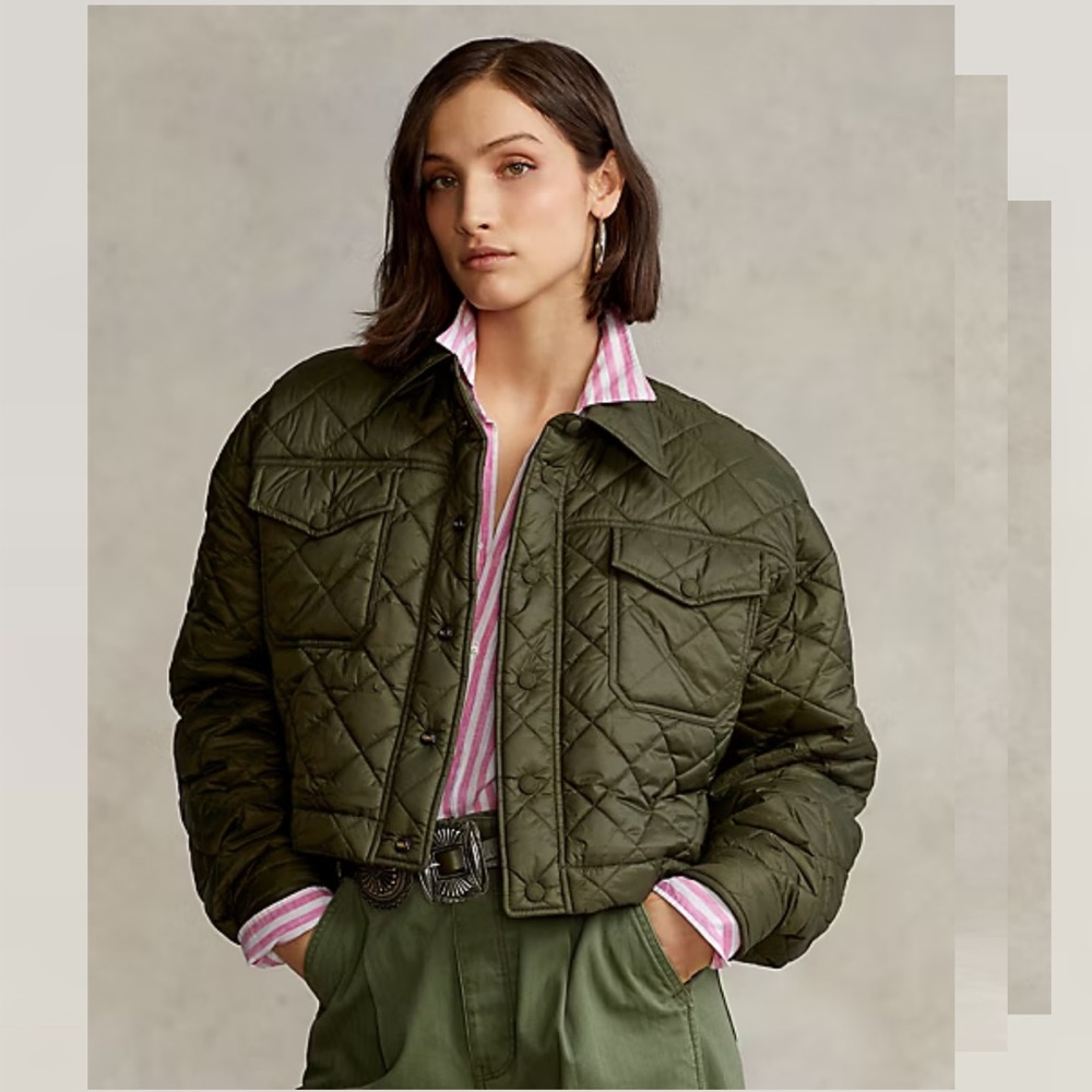 Polo by Ralph Lauren Olive Green Quilted Cropped Puffer Jacket